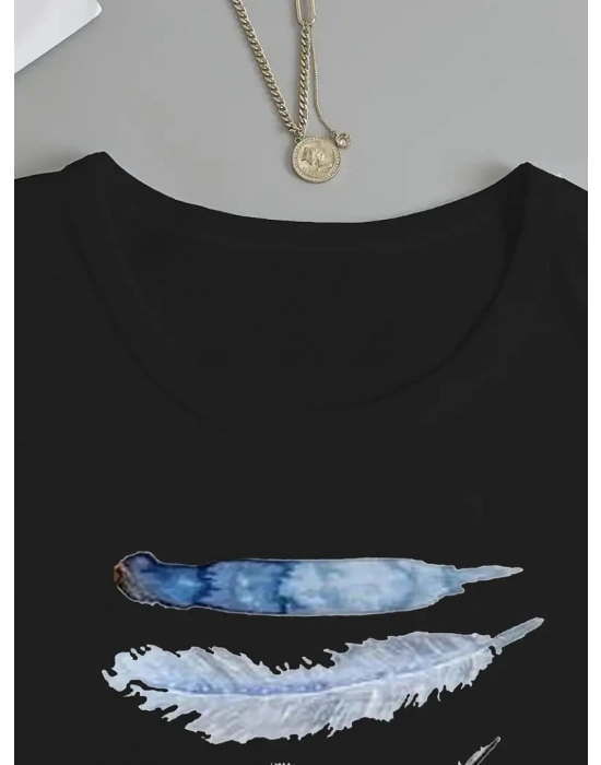 Kadın Uzun Kollu Bisiklet Yaka Kuş Tüyü Desenli Viskon Bluz