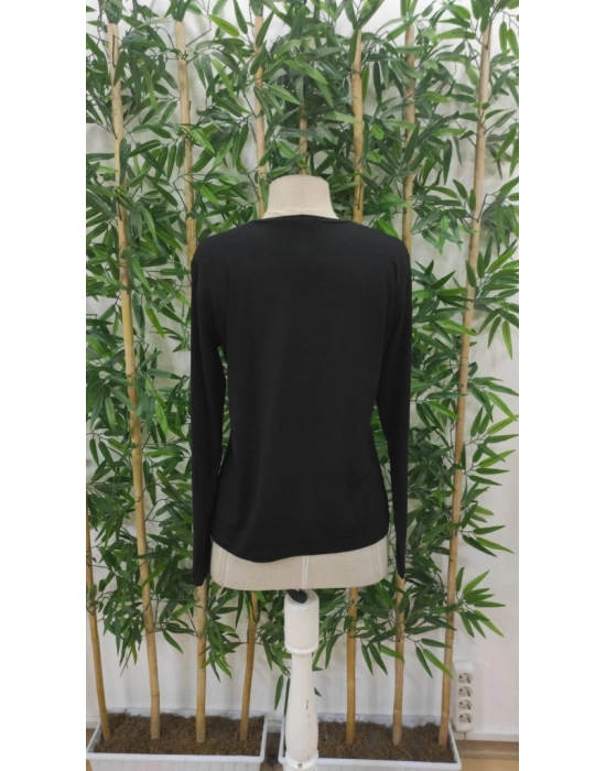 Kadın Uzun Kollu Bisiklet Yaka Kuş Tüyü Desenli Viskon Bluz