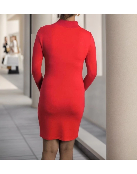 Kadın Uzun Kollu Bisiklet Yaka Lazer Kesim Inci Detay Viskon Iki Iplik Mini Boy Elbise