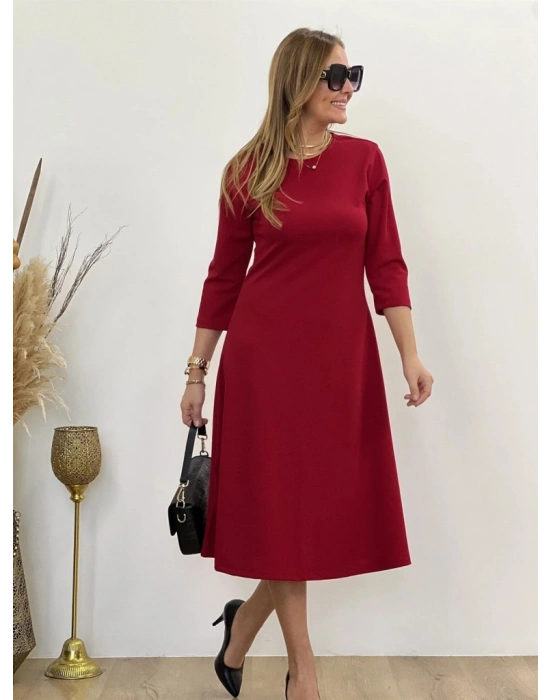 Kadın Uzun Kollu Bisiklet Yaka Midi Ithal Krep Elbise