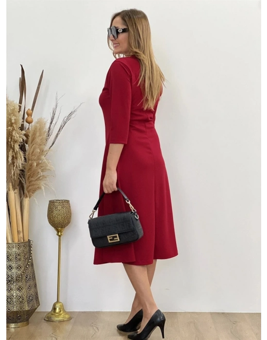 Kadın Uzun Kollu Bisiklet Yaka Midi Ithal Krep Elbise