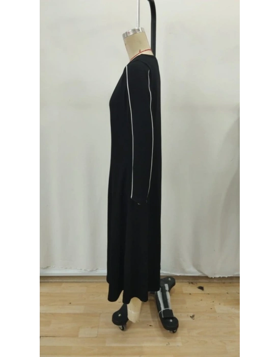 Kadın Uzun Kollu Bisiklet Yaka Midi Modal Elbise