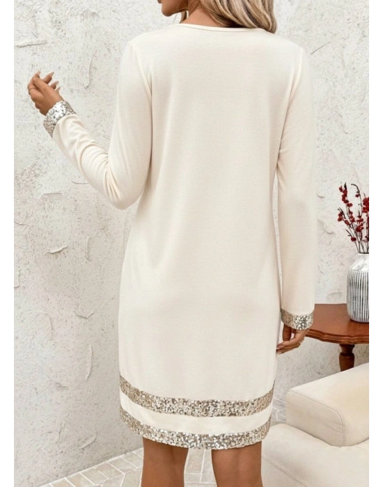 Kadın Uzun Kollu Bisiklet Yaka Mini Ithal Krep Elbise