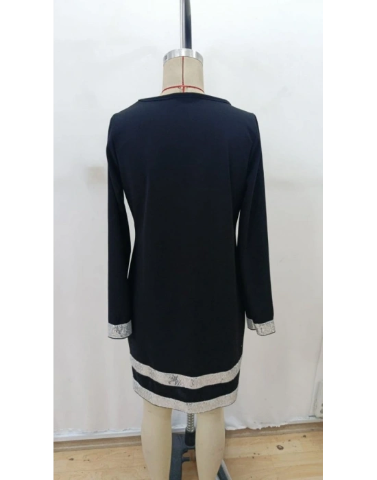 Kadın Uzun Kollu Bisiklet Yaka Mini Ithal Krep Elbise