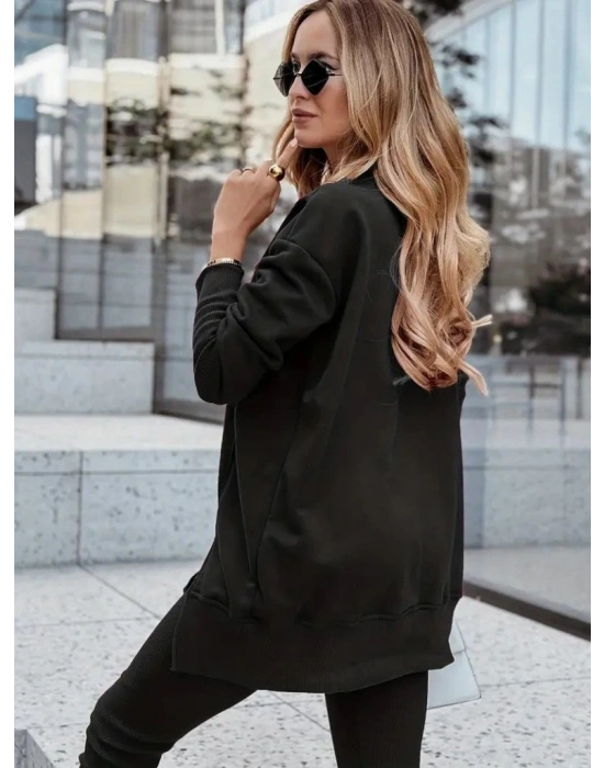 Kadın Uzun Kollu Bisiklet Yaka Nervurlu Viskon Iki Iplik Ve Tayt Pantolon Ikili Takım