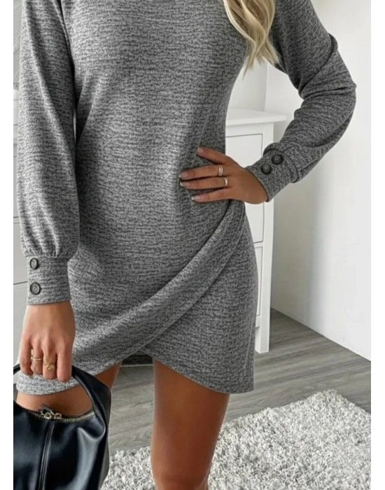 Kadın Uzun Kollu Bisiklet Yaka önden Asimetrik Kesim Detaylı Mini Yumoş Elbise