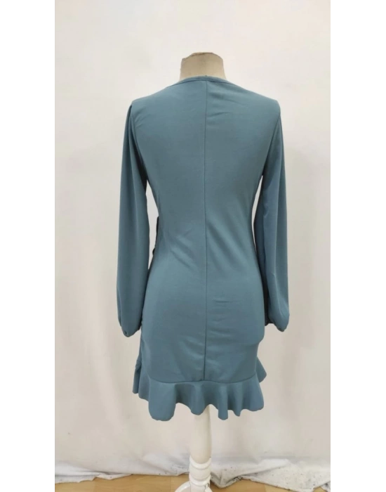 Kadın Uzun Kollu Bisiklet Yaka önden Volanlı Ithal Krep Elbise