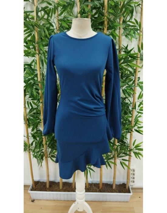 Kadın Uzun Kollu Bisiklet Yaka önden Volanlı Ithal Krep Elbise