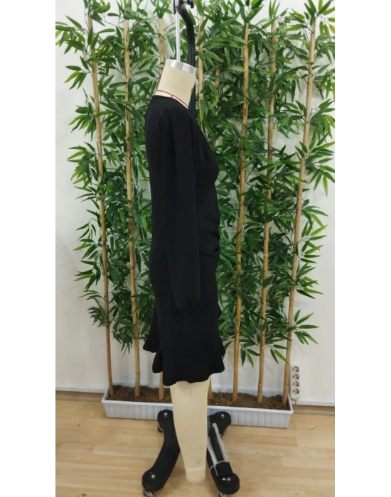 Kadın Uzun Kollu Bisiklet Yaka önden Volanlı Ithal Krep Elbise