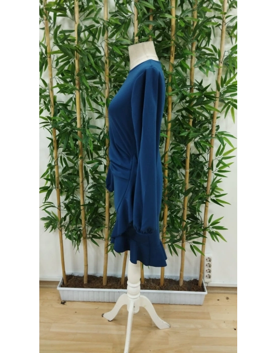 Kadın Uzun Kollu Bisiklet Yaka önden Volanlı Ithal Krep Elbise