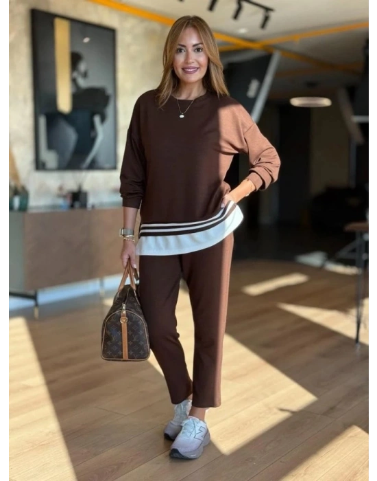 Kadın Uzun Kollu Bisiklet Yaka Ribana Detay weat Ve Pantolon Ikili Takım