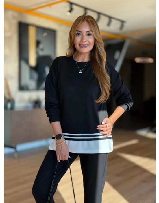 Kadın Uzun Kollu Bisiklet Yaka Ribana Detay weat Ve Pantolon Ikili Takım