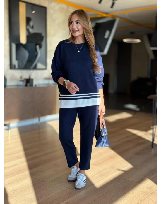 Kadın Uzun Kollu Bisiklet Yaka Ribana Detay weat Ve Pantolon Ikili Takım