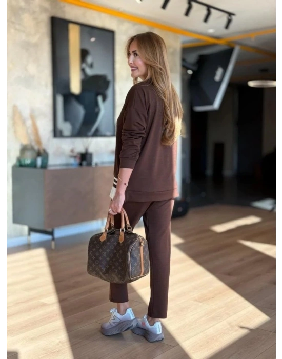 Kadın Uzun Kollu Bisiklet Yaka Ribana Detay weat Ve Pantolon Ikili Takım