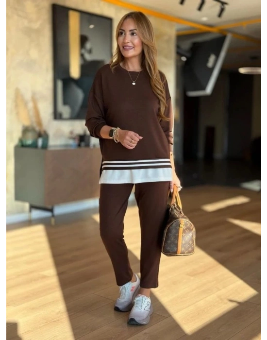 Kadın Uzun Kollu Bisiklet Yaka Ribana Detay weat Ve Pantolon Ikili Takım