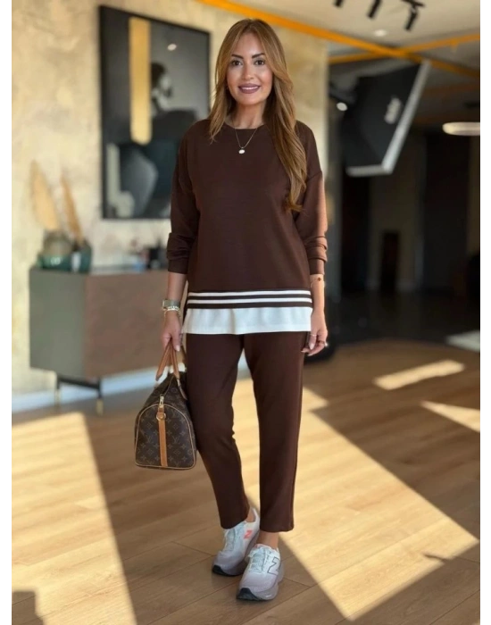 Kadın Uzun Kollu Bisiklet Yaka Ribana Detay weat Ve Pantolon Ikili Takım