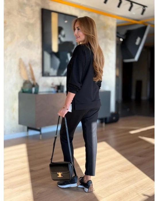 Kadın Uzun Kollu Bisiklet Yaka Ribana Detay weat Ve Pantolon Ikili Takım