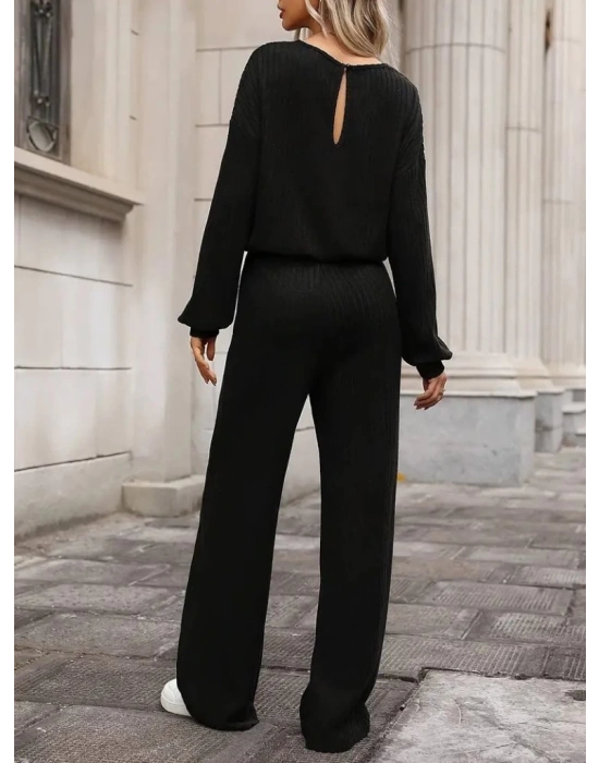 Kadın Uzun Kollu Bisiklet Yaka şardonlu Dalgıç Bluz Ve Pantolon Ikili Takım