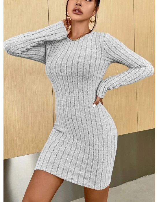 Kadın Uzun Kollu Bisiklet Yaka şardonlu Kalın Fitilli Kaşkorse Mini Boy Elbise