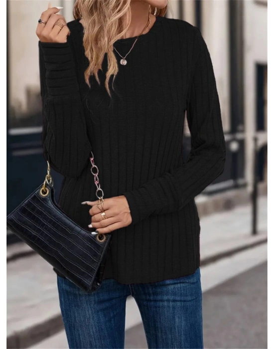 Kadın Uzun Kollu Bisiklet Yaka şardonlu Kaşkorse Bluz