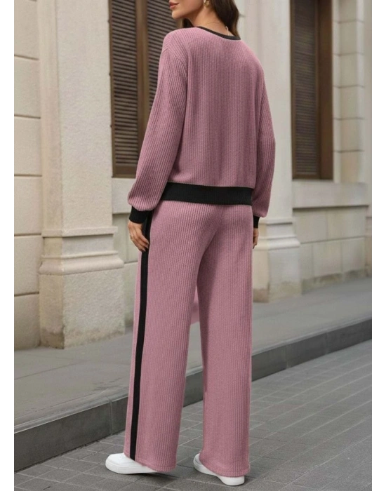 Kadın Uzun Kollu Bisiklet Yaka şardonlu Kaşkorse Bluz Ve Pantolon Ikili Takım