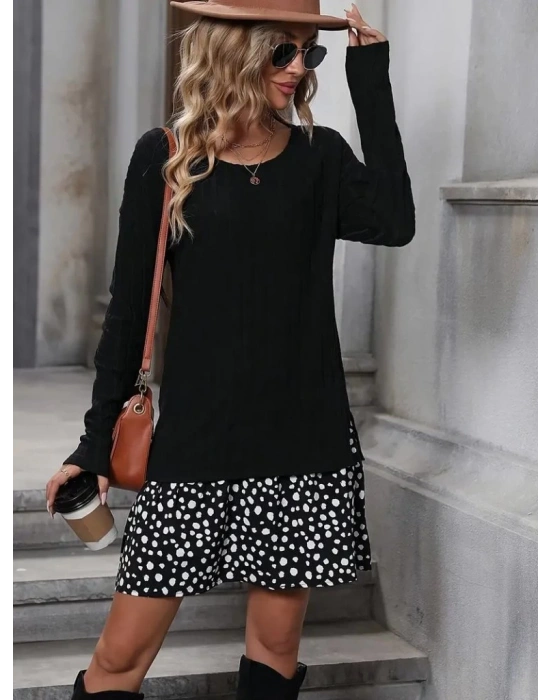 Kadın Uzun Kollu Bisiklet Yaka şardonlu Kaşkorse Bluz Ve Süprem Etek