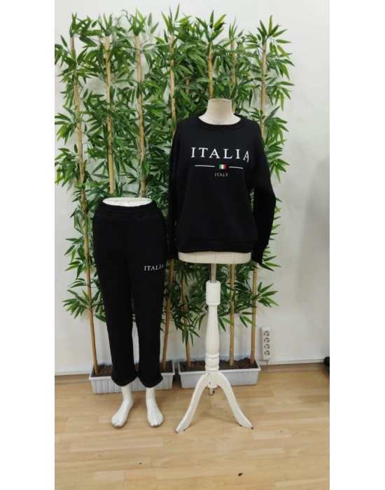 Kadın Uzun Kollu Bisiklet Yaka şardonlu üç Iplik Bluz Ve Pantolon Ikili Takım