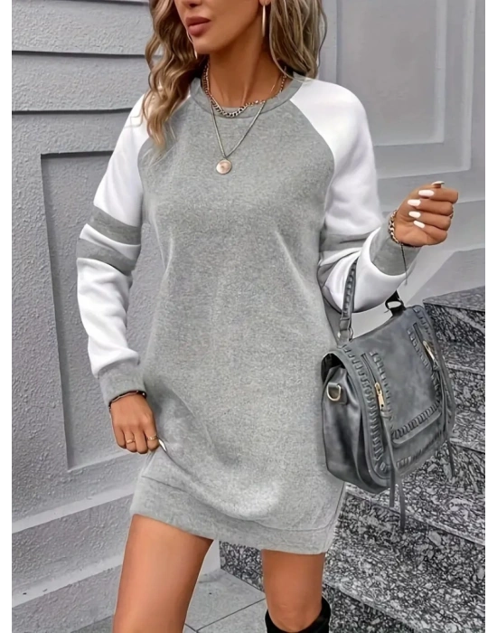 Kadın Uzun Kollu Bisiklet Yaka şardonlu üç Iplik Kısa Elbise