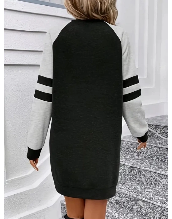 Kadın Uzun Kollu Bisiklet Yaka şardonlu üç Iplik Kısa Elbise