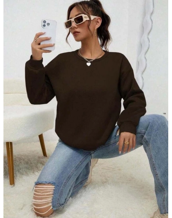 Kadın Uzun Kollu Bisiklet Yaka şardonlu üç Iplik Kumaş Sweat