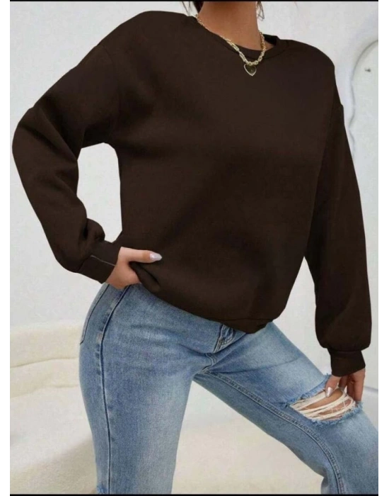 Kadın Uzun Kollu Bisiklet Yaka şardonlu üç Iplik Kumaş Sweat