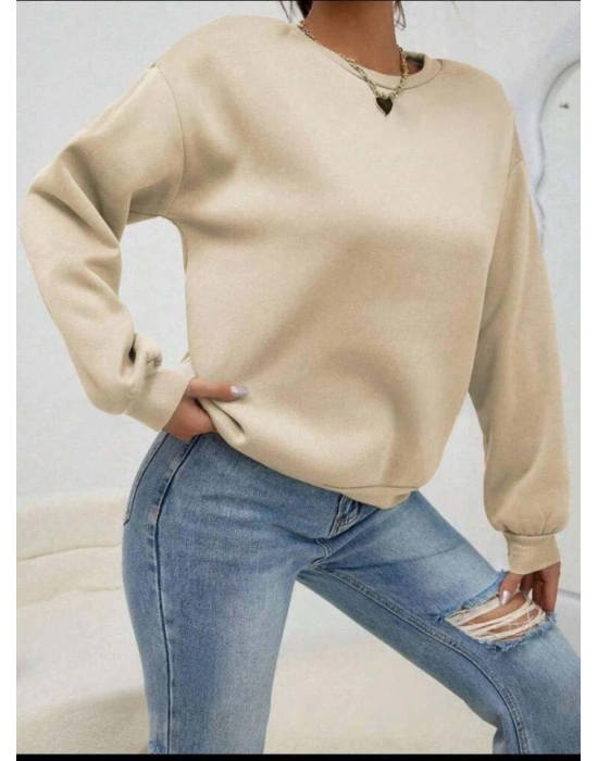 Kadın Uzun Kollu Bisiklet Yaka şardonlu üç Iplik Kumaş Sweat