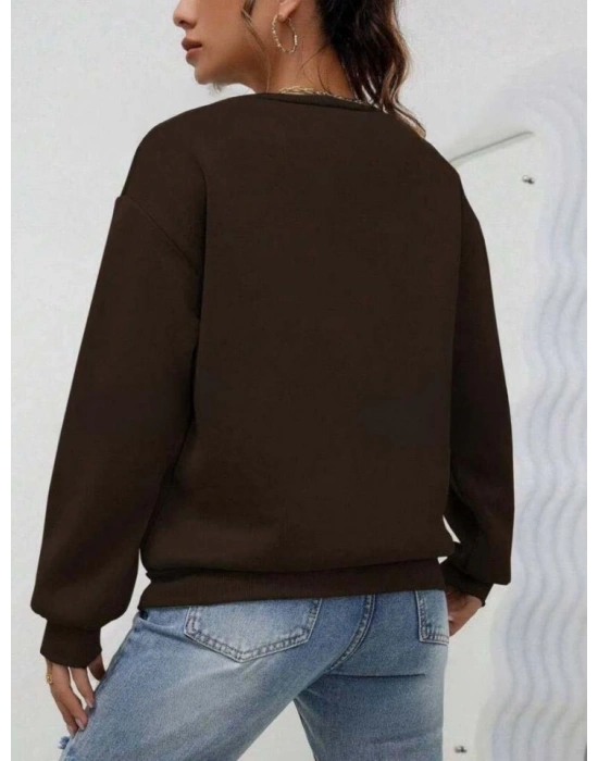 Kadın Uzun Kollu Bisiklet Yaka şardonlu üç Iplik Kumaş Sweat