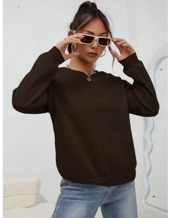 Kadın Uzun Kollu Bisiklet Yaka şardonlu üç Iplik Kumaş Sweat