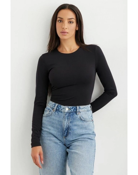 Kadın Uzun Kollu Bisiklet Yaka Süprem Bluz