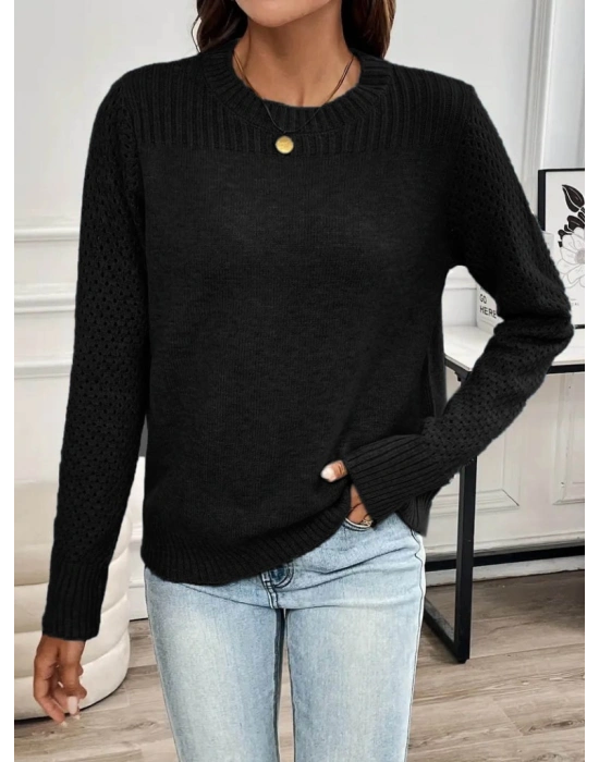 Kadın Uzun Kollu Bisiklet Yaka Triko Bluz