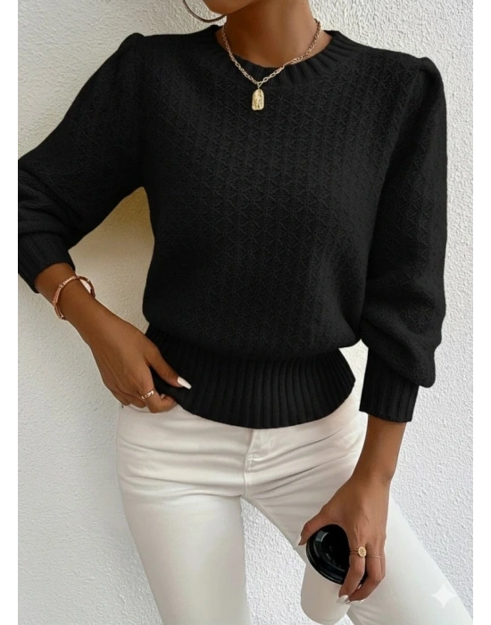 Kadın Uzun Kollu Bisiklet Yaka Triko Bluz