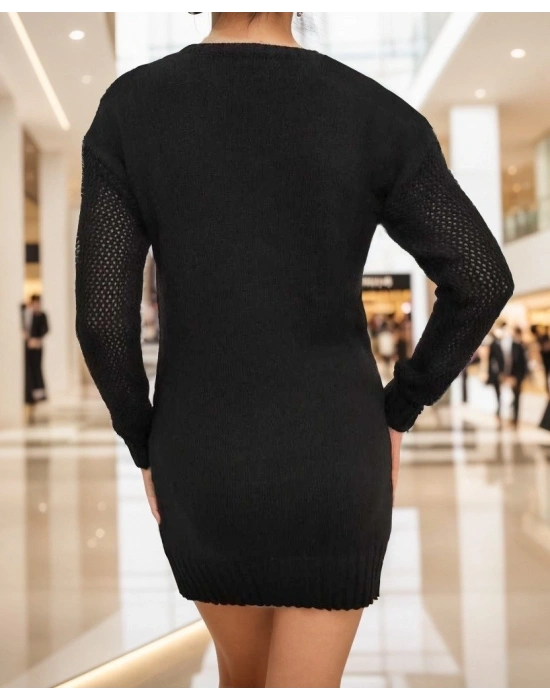 Kadın Uzun Kollu Bisiklet Yaka Triko Elbise (çorapsız)