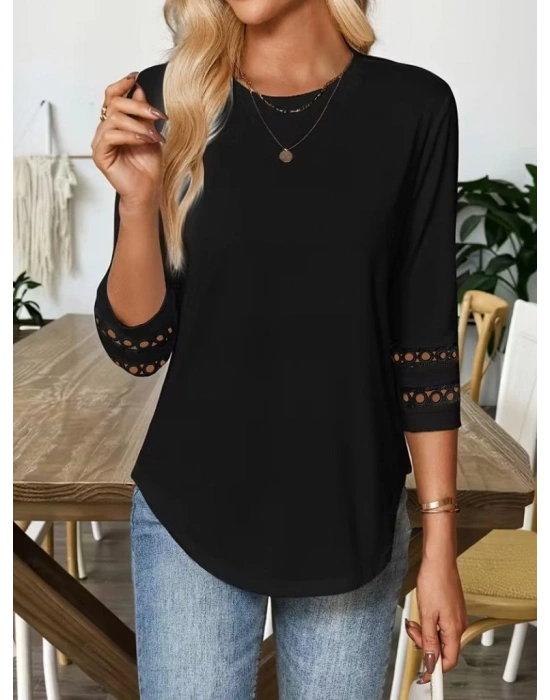 Kadın Uzun Kollu Bisiklet Yaka Truvakar Kollu Viskon Bluz