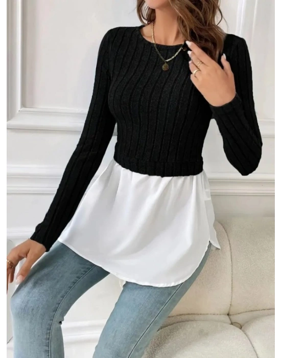 Kadın Uzun Kollu Bisiklet Yaka üst Kalın Fitilli Kaşkorse Alt Spor Likra Bluz