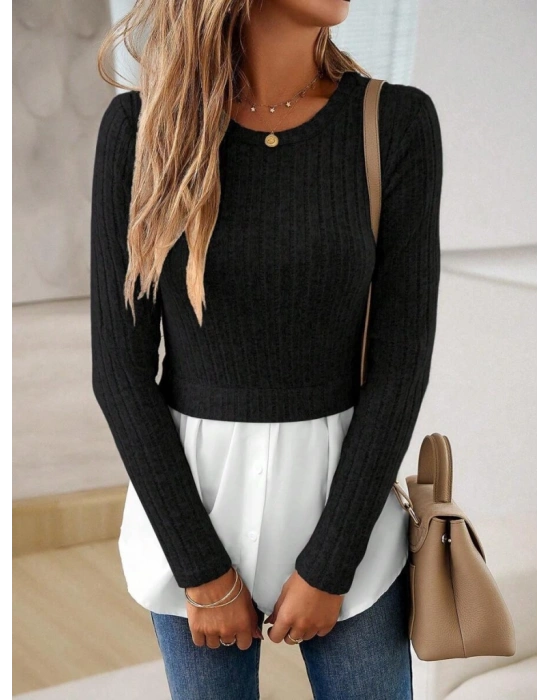 Kadın Uzun Kollu Bisiklet Yaka üst Kalın Fitilli Kaşkorse Alt Spor Likra Bluz