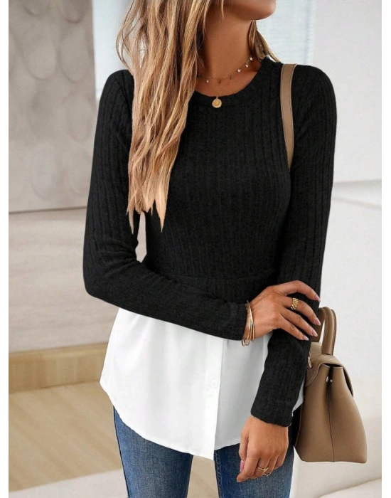 Kadın Uzun Kollu Bisiklet Yaka üst Kalın Fitilli Kaşkorse Alt Spor Likra Bluz