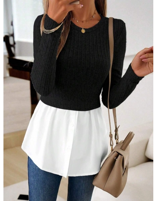 Kadın Uzun Kollu Bisiklet Yaka üst Kalın Fitilli Kaşkorse Alt Spor Likra Bluz