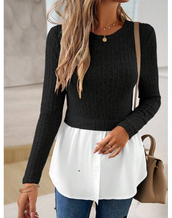 Kadın Uzun Kollu Bisiklet Yaka üst Kalın Fitilli Kaşkorse Alt Spor Likra Bluz