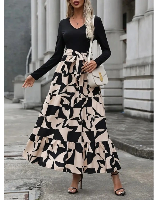 Kadın Uzun Kollu Bisiklet Yaka Uzun Elbise