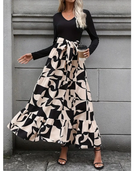 Kadın Uzun Kollu Bisiklet Yaka Uzun Elbise