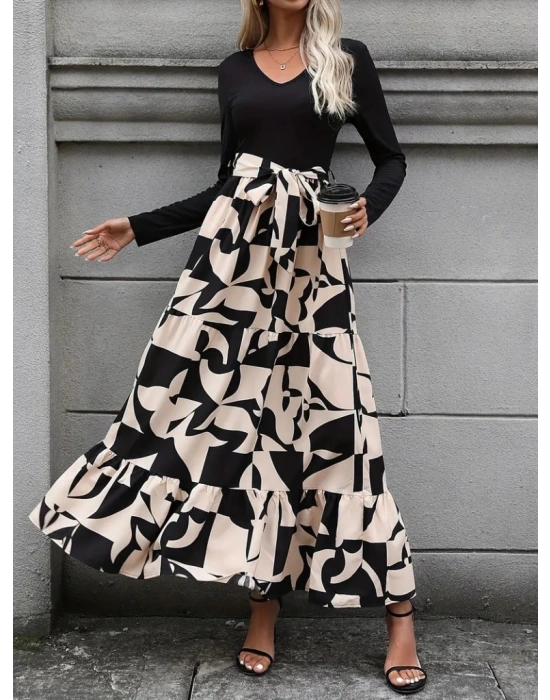 Kadın Uzun Kollu Bisiklet Yaka Uzun Elbise