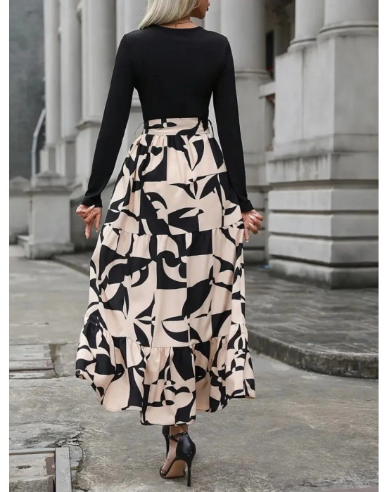 Kadın Uzun Kollu Bisiklet Yaka Uzun Elbise