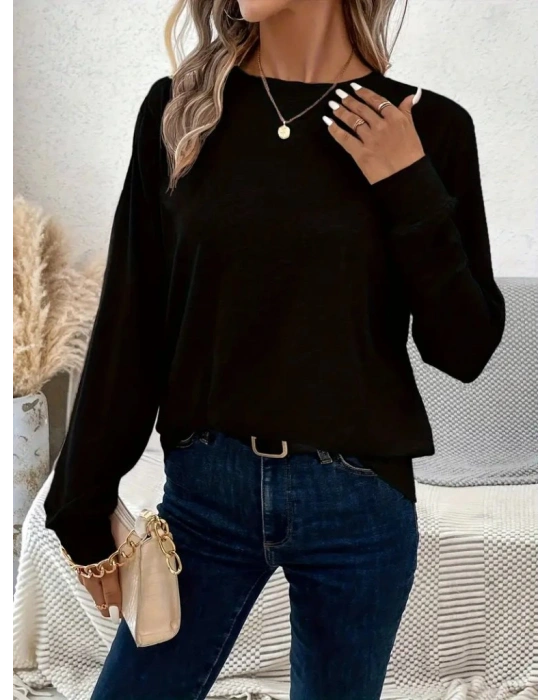 Kadın Uzun Kollu Bisiklet Yaka Viskon Bluz