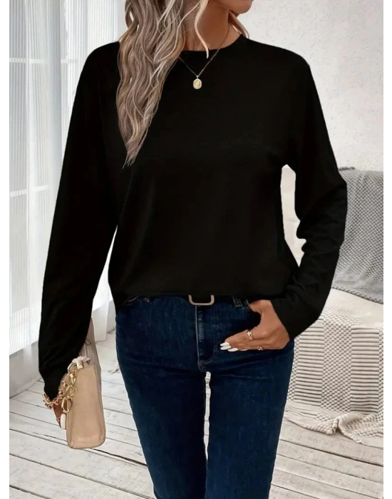 Kadın Uzun Kollu Bisiklet Yaka Viskon Bluz